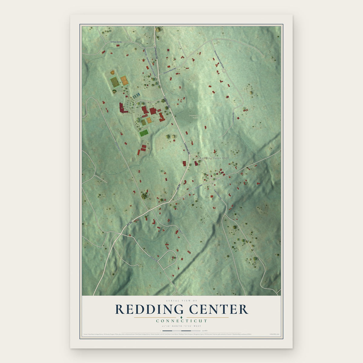 Redding Center, Connecticut map print, the full design