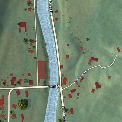 Close-up of the map of Riverton, Connecticut print showing street and building detail