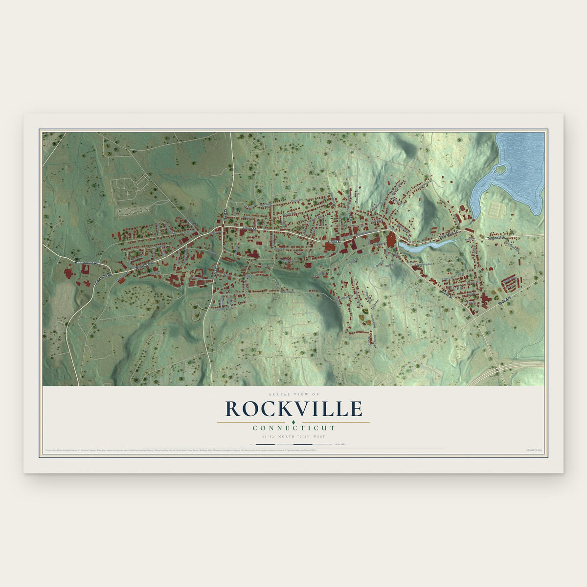 Rockville, Connecticut map print, the full design