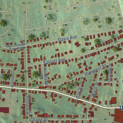 Close-up of the map of Rockville, Connecticut print showing street and building detail