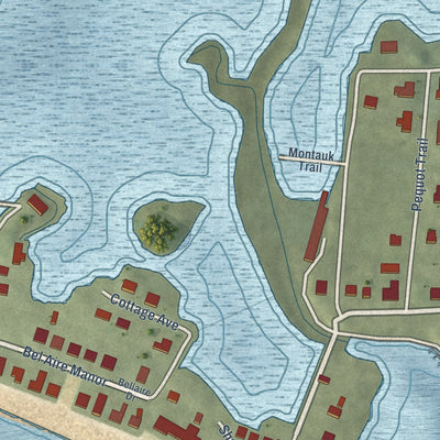 Close-up of the map of Saybrook Manor, Connecticut print showing street and building detail