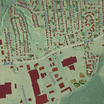 Close-up of the map of Sherwood Manor, Connecticut print showing street and building detail