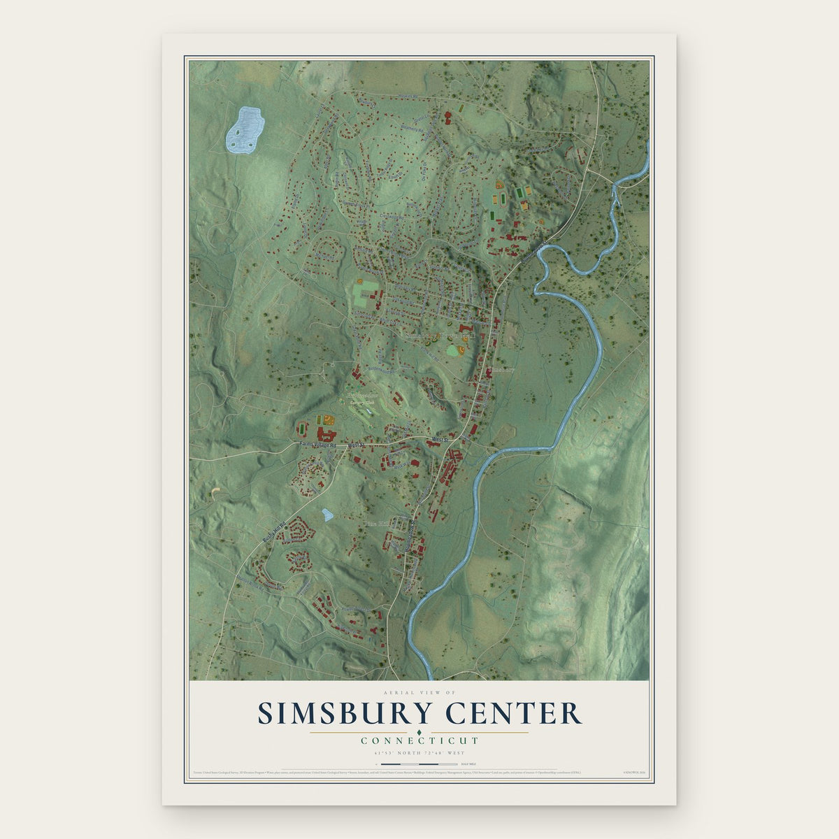 Simsbury Center, Connecticut map print, the full design