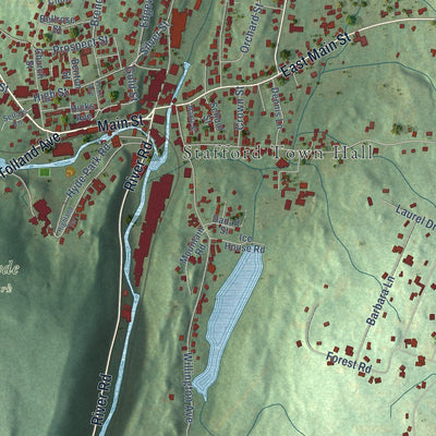 Close-up of the map of Stafford Springs, Connecticut print showing street and building detail