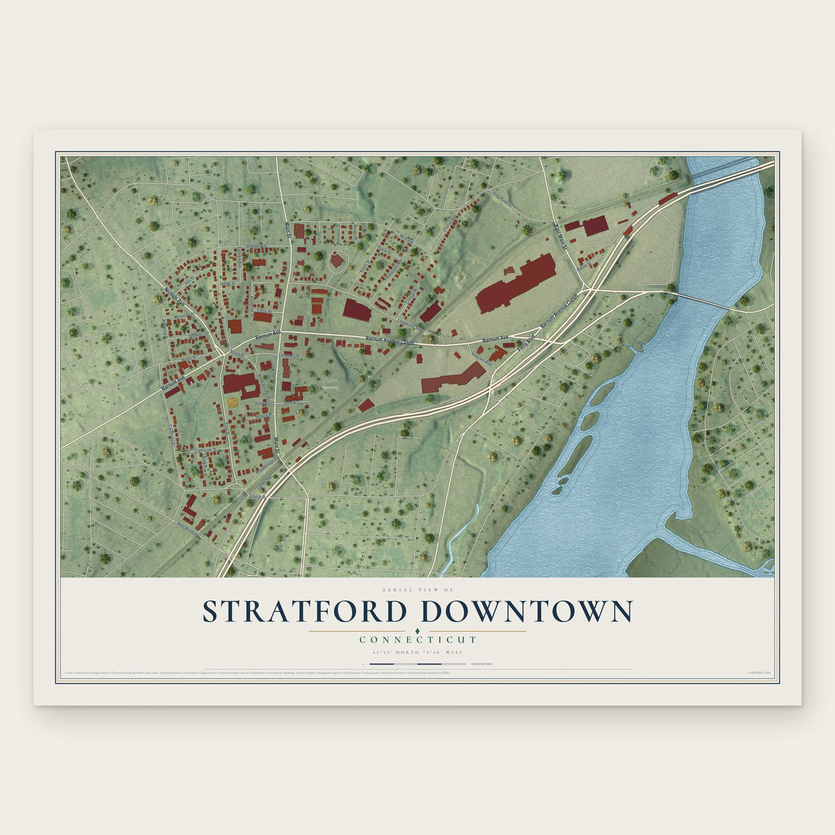 Stratford Downtown, Connecticut map print, the full design