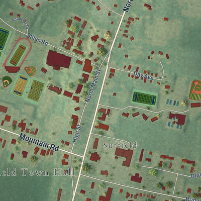 Close-up of the map of Suffield Depot, Connecticut print showing street and building detail
