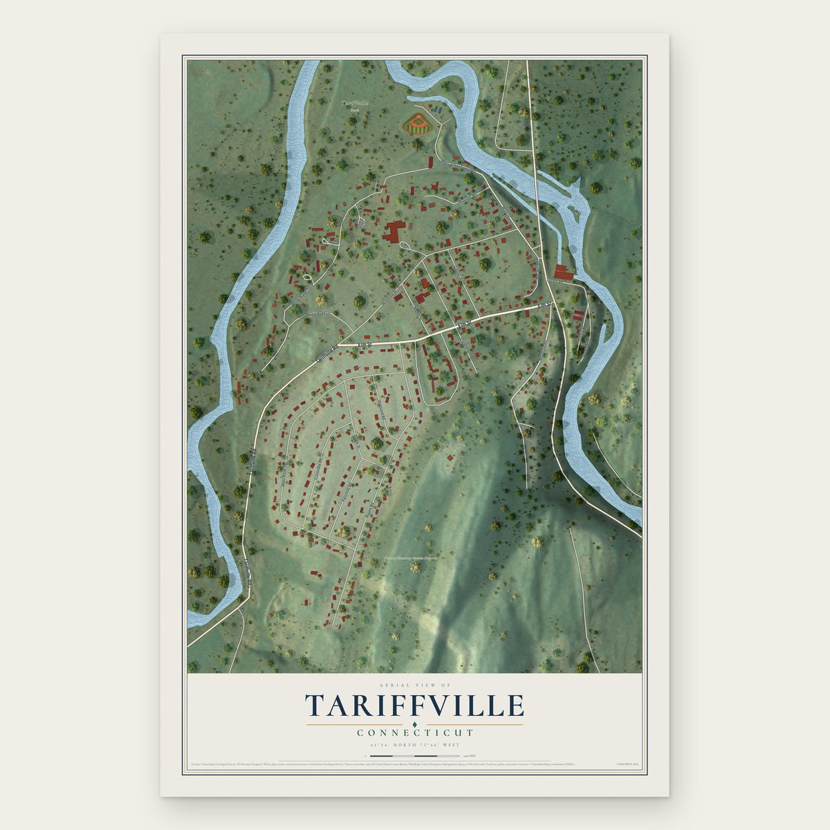 Tariffville, Connecticut map print, the full design