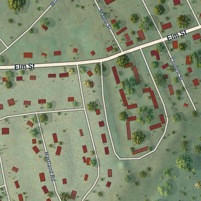 Close-up of the map of Tariffville, Connecticut print showing street and building detail