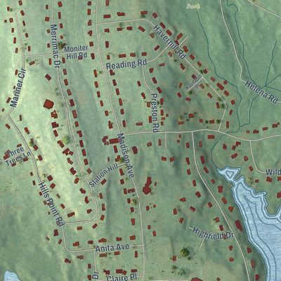 Close-up of the map of Tashua, Connecticut print showing street and building detail