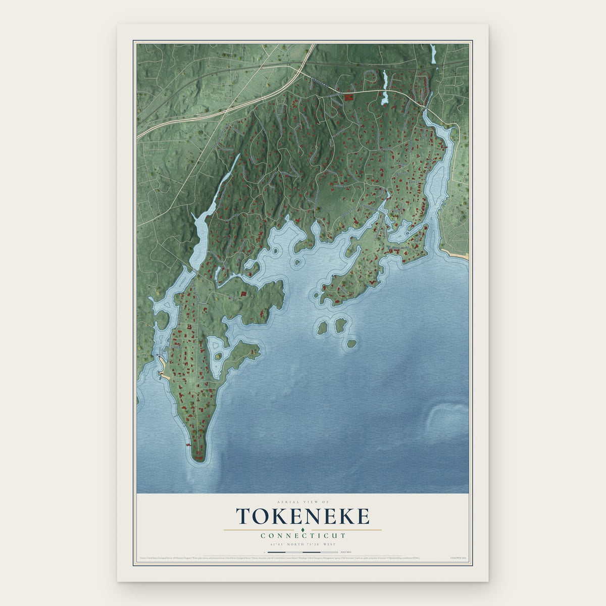 Tokeneke, Connecticut map print, the full design