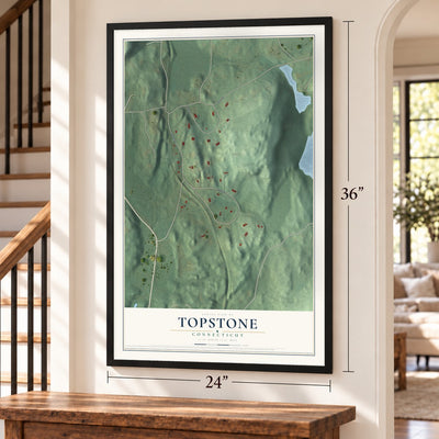 Topstone, Connecticut map, 24 x 36 inch print in a black frame by a staircase