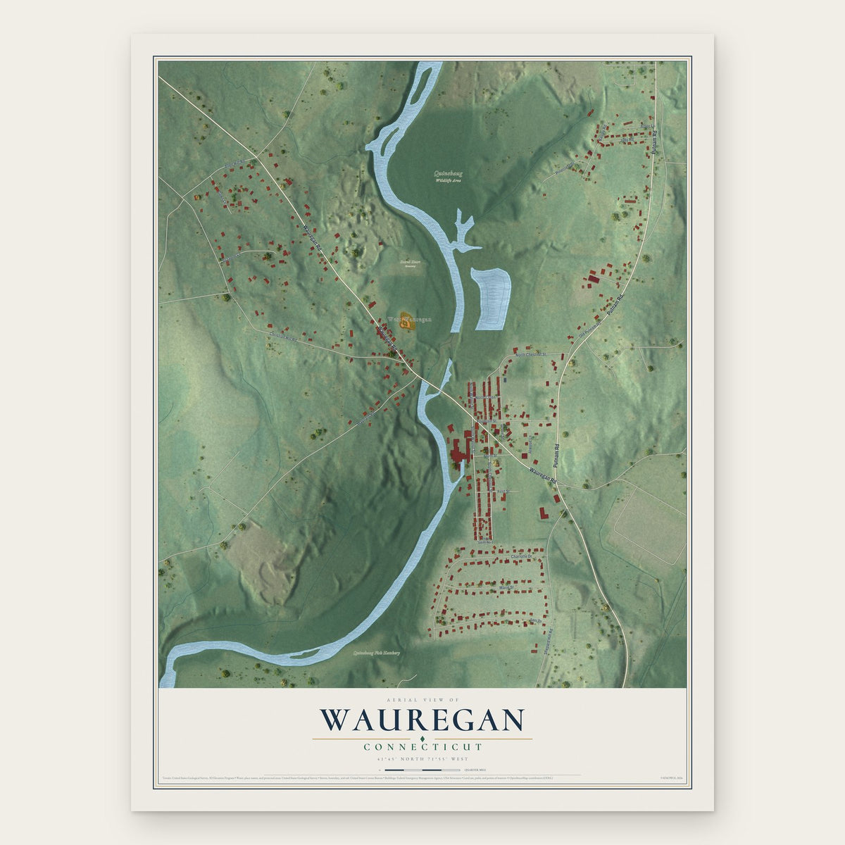 Wauregan, Connecticut map print, the full design