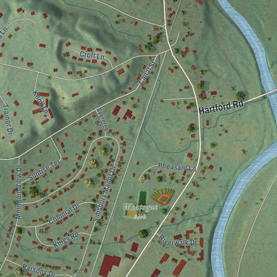 Close-up of the map of Weatogue, Connecticut print showing street and building detail