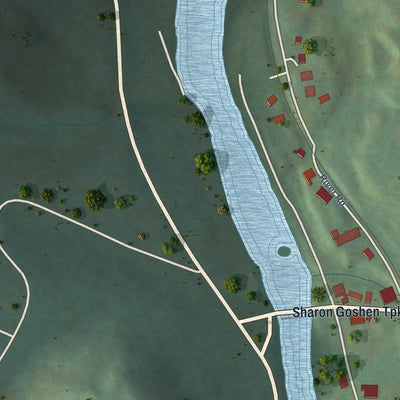 Close-up of the map of West Cornwall, Connecticut print showing street and building detail