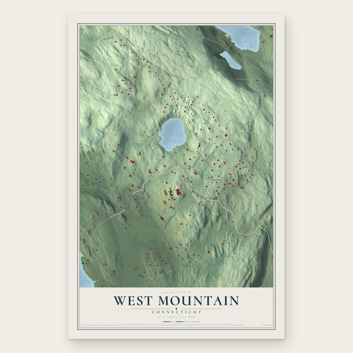 West Mountain, Connecticut map print, the full design