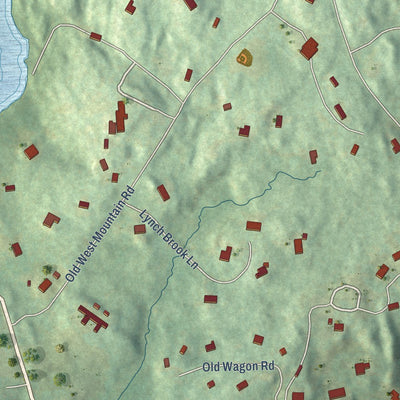 Close-up of the map of West Mountain, Connecticut print showing street and building detail
