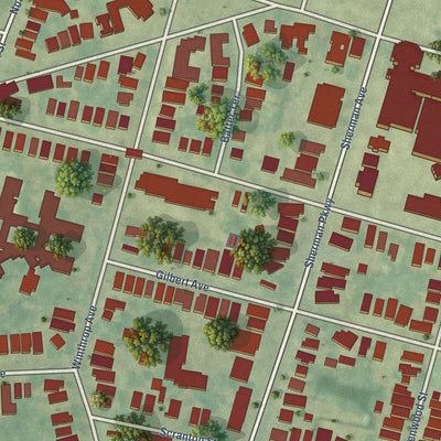 Close-up of the map of West River, Connecticut print showing street and building detail