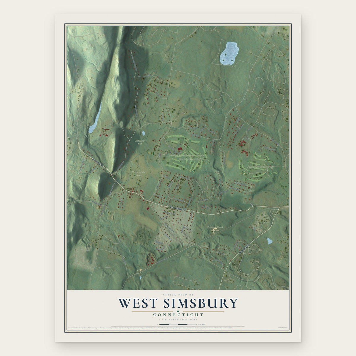 West Simsbury, Connecticut map print, the full design