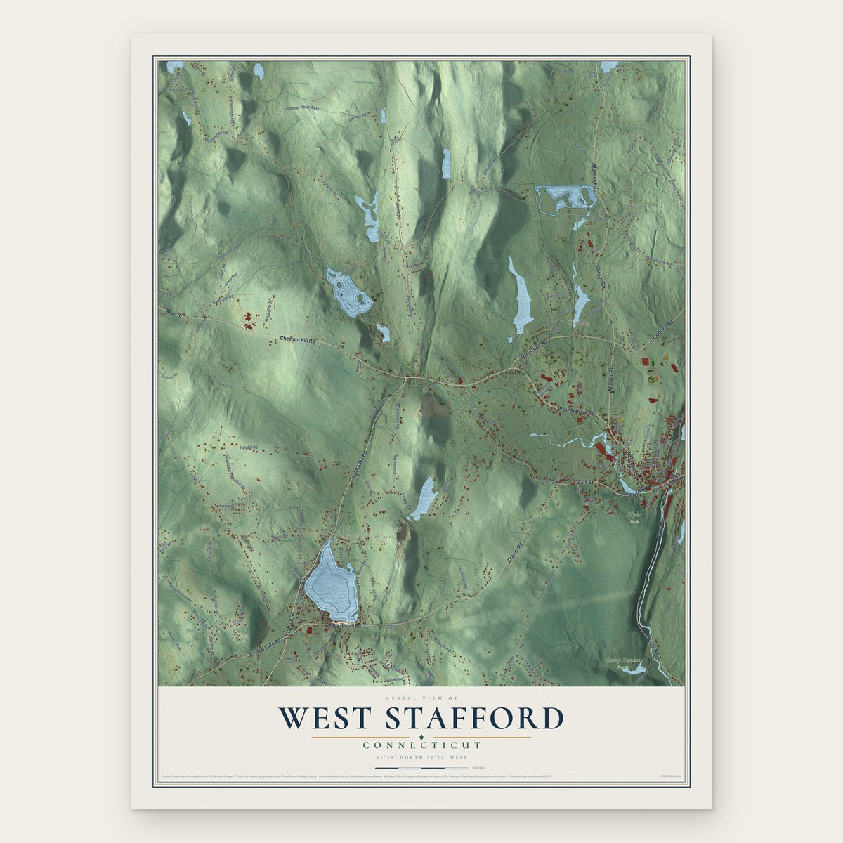 West Stafford, Connecticut map print, the full design