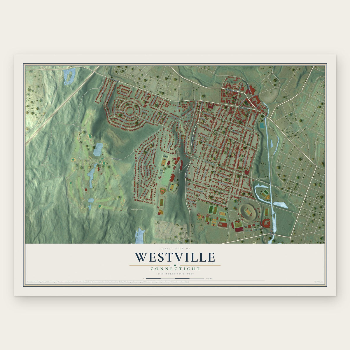 Westville, Connecticut map print, the full design