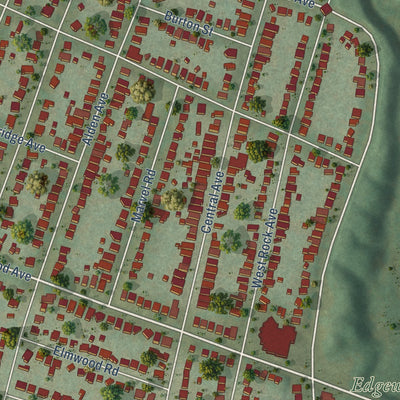 Close-up of the map of Westville, Connecticut print showing street and building detail