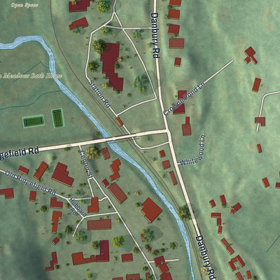 Close-up of the map of Wilton Center, Connecticut print showing street and building detail