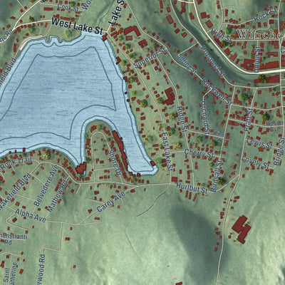 Close-up of the map of Winsted, Connecticut print showing street and building detail