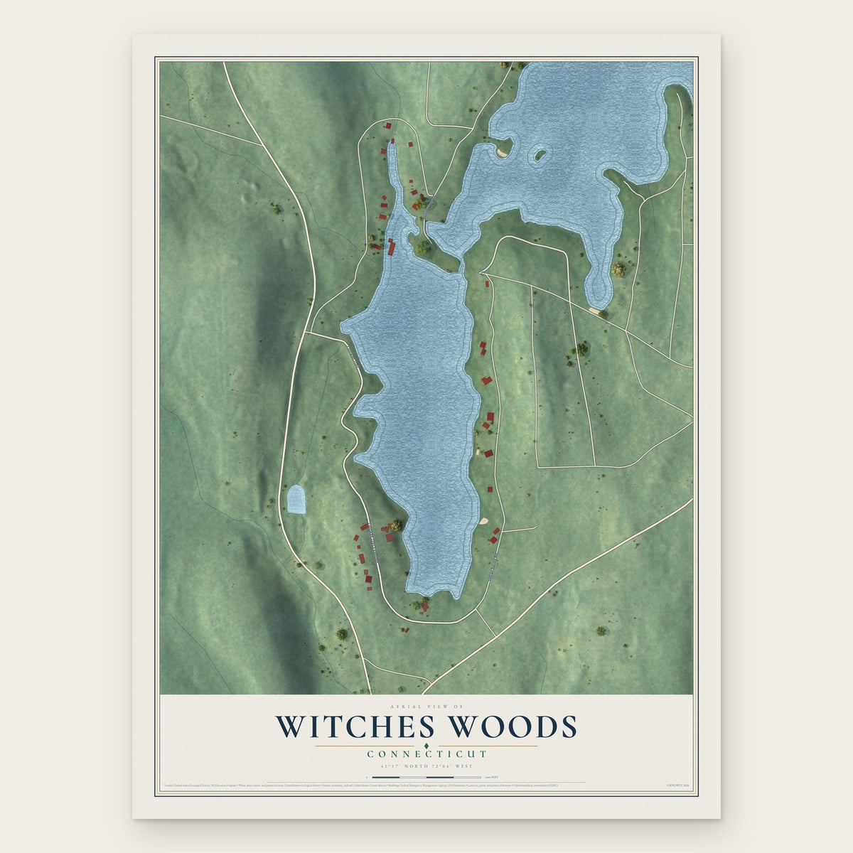 Witches Woods, Connecticut map print, the full design