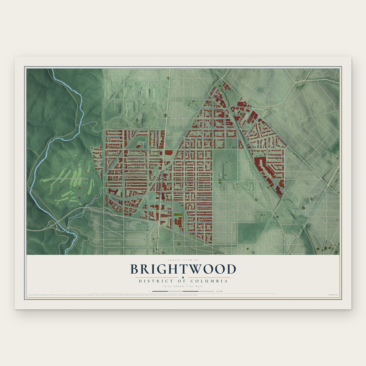 Brightwood, District of Columbia map print, the full design
