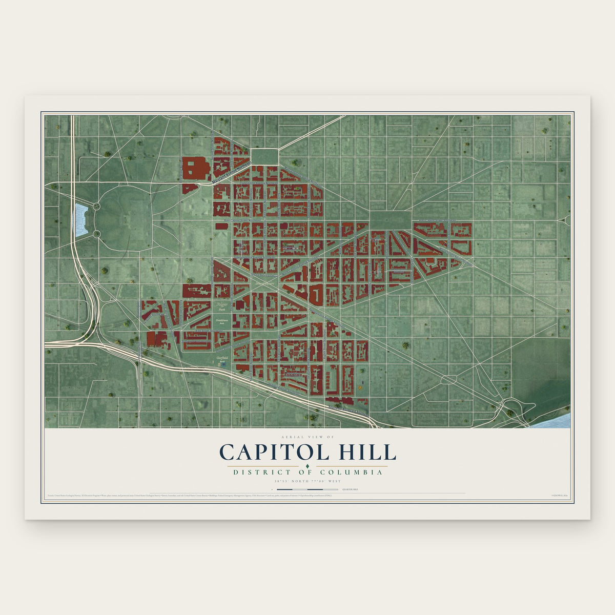 Capitol Hill, District of Columbia map print, the full design