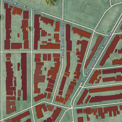 Close-up of the map of Columbia Heights, District of Columbia print showing street and building detail