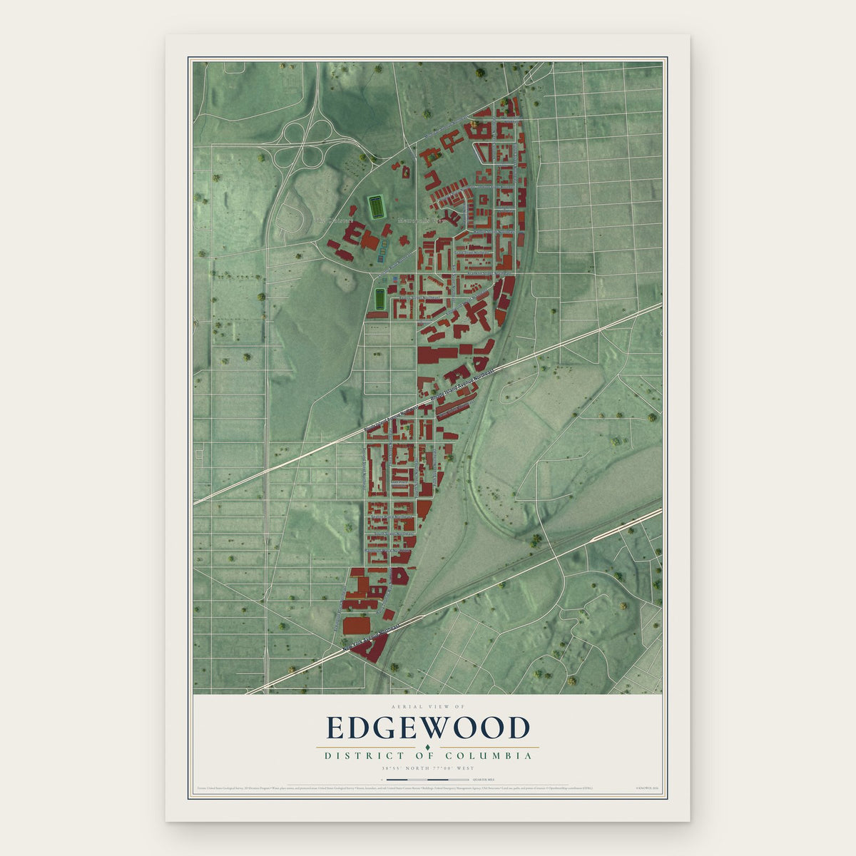Edgewood, District of Columbia map print, the full design