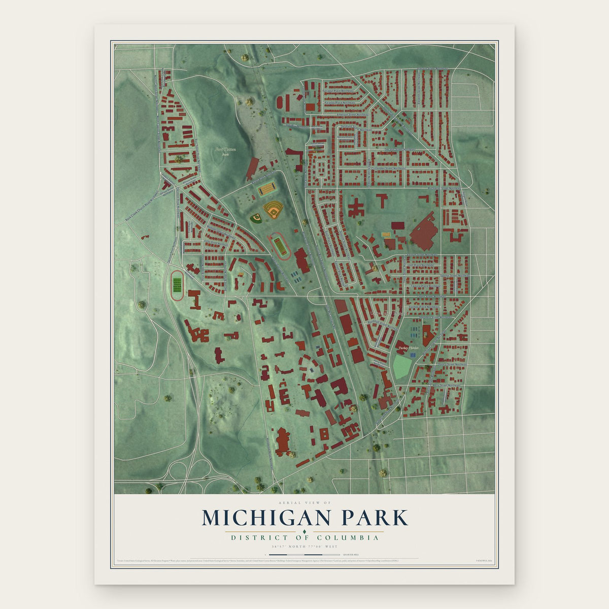 Michigan Park, District of Columbia map print, the full design