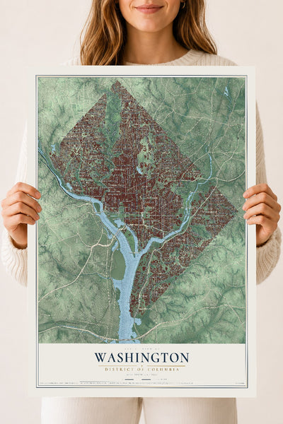 Map of Washington, District of Columbia, 18 x 24 inch unframed archival matte print