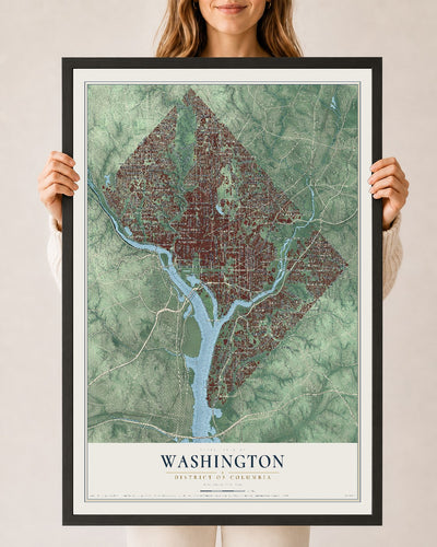 Map of Washington, District of Columbia, 24 x 36 inch print in a black wood frame