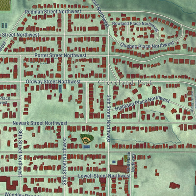 Close-up of the map of Woodley Park, District of Columbia print showing street and building detail