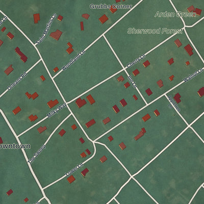 Close-up of the map of Arden, Delaware print showing street and building detail