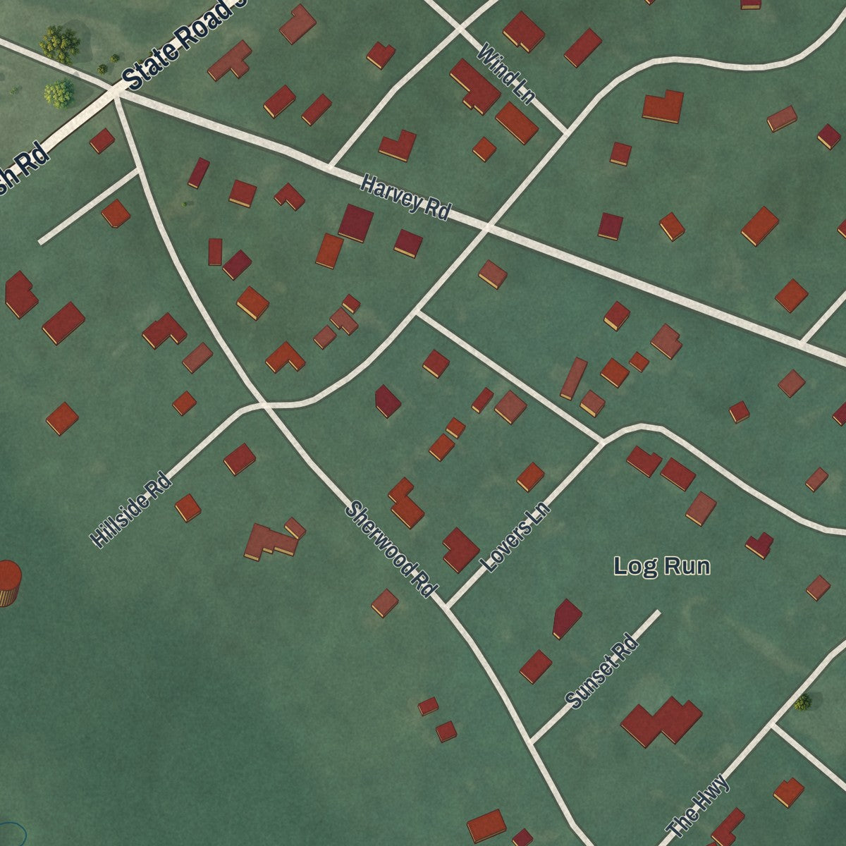 Second close-up of the map of Arden, Delaware print showing more streets and buildings