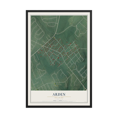 Map of Arden, Delaware, 12 x 18 inch print in a black wood frame