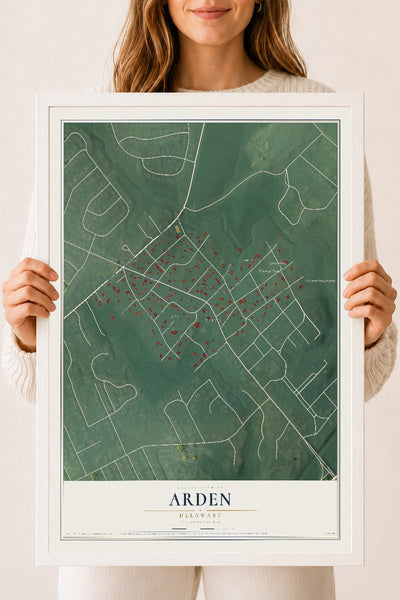 Map of Arden, Delaware, 18 x 24 inch print in a white wood frame