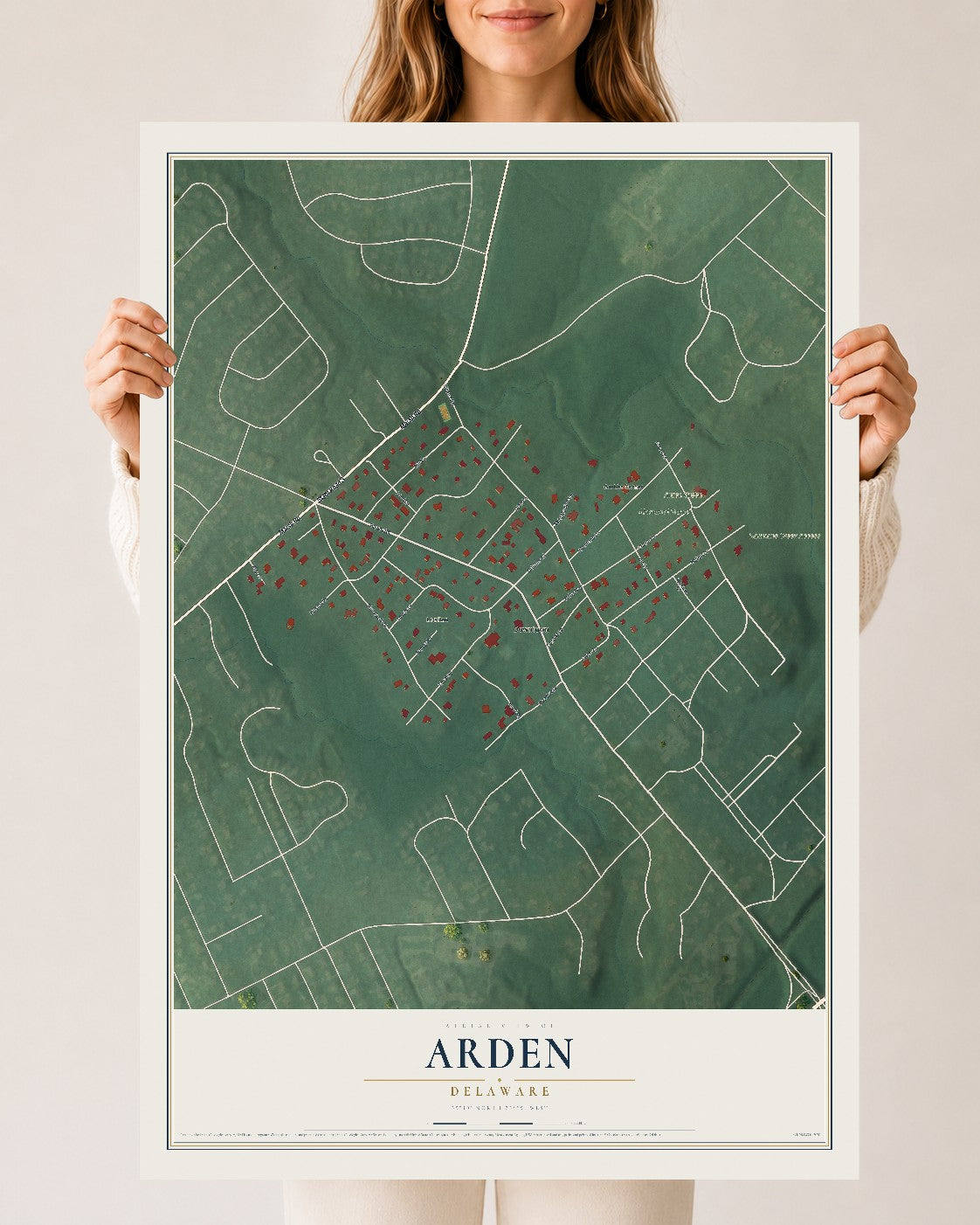 Map of Arden, Delaware, 24 x 36 inch unframed archival matte print