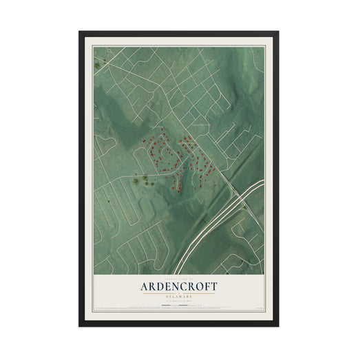 Map of Ardencroft, Delaware, 12 x 18 inch print in a black wood frame