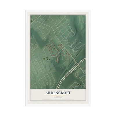 Map of Ardencroft, Delaware, 12 x 18 inch print in a white wood frame