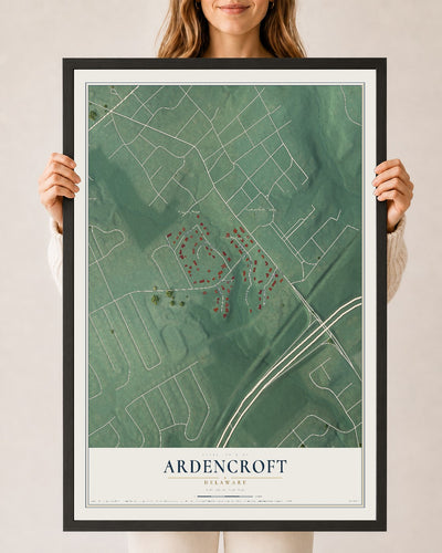 Map of Ardencroft, Delaware, 24 x 36 inch print in a black wood frame