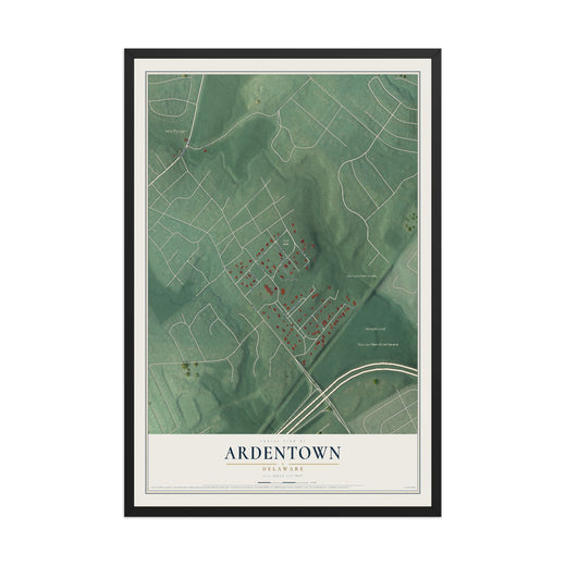 Map of Ardentown, Delaware, 12 x 18 inch print in a black wood frame