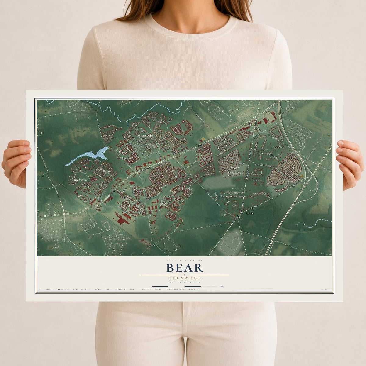 Map of Bear, Delaware, 12 x 18 inch unframed archival matte print