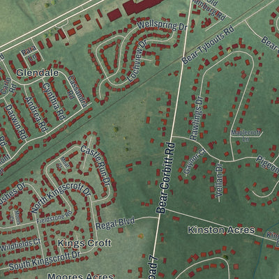 Second close-up of the map of Bear, Delaware print showing more streets and buildings