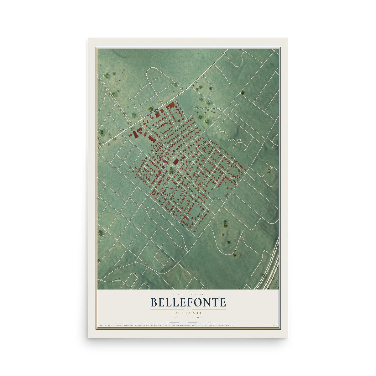 Map of Bellefonte, Delaware, 12 x 18 inch unframed archival matte print