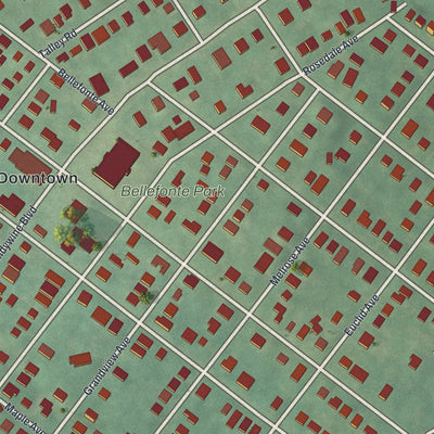 Close-up of the map of Bellefonte, Delaware print showing street and building detail