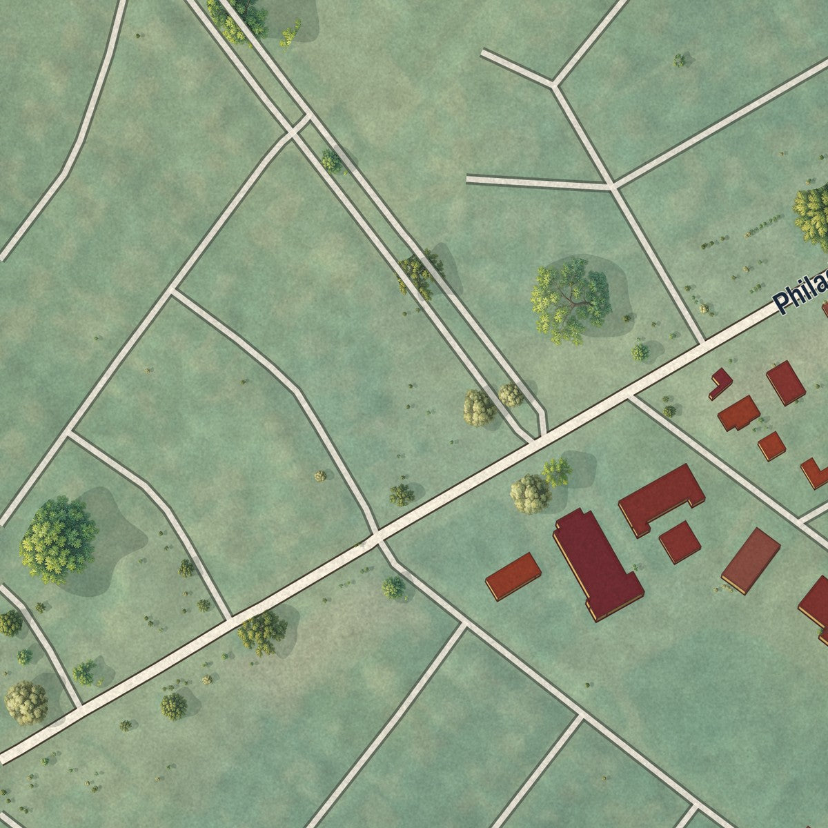 Second close-up of the map of Bellefonte, Delaware print showing more streets and buildings
